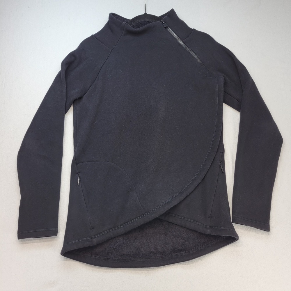 Athleta Cozy Karma Asym Sweatshirt Womens Small Petite Black Pullover Athleisure